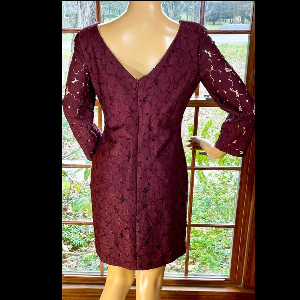 ▪️DIANE von FURSTENBERG▪️Burgundy 'Sarita' Poppy Flower Lace Overlay Dress - Picture 2 of 6